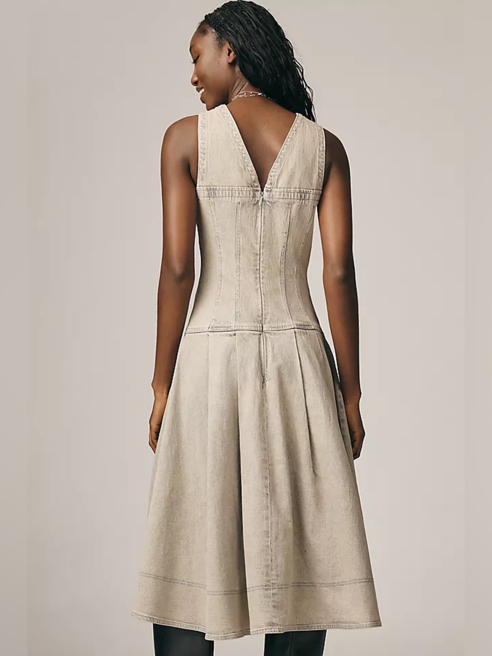 Anthropologie Pilcro Sleeveless V-Neck Drop Waist Corset A-Line Midi Dress - Picture 2 of 6